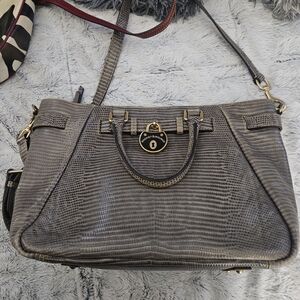 Dooney & Bourke Vintage Gray Lizard-Embossed Satchel with Gold-Tone Hardware
